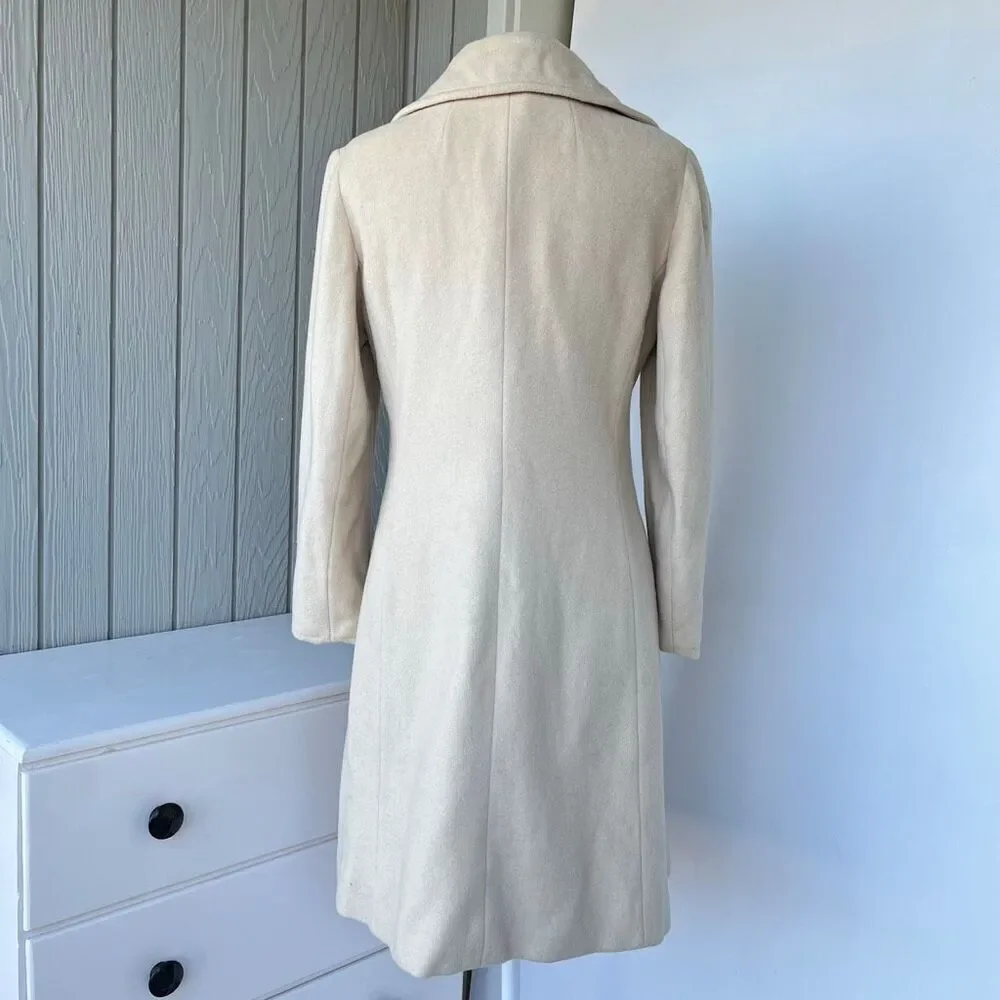 VTG 50s Lorendale 100% Cashmere Ivory Wrap Coat Portrait Collar S/M